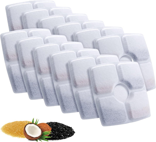 Cat Water Fountain Filters, Cat Fountain Filter Replacement for Cat Water Fountain, Cotton Activated Carbon Pet Water Fountain Filter for 84Oz/2.5L 12 Packs Square