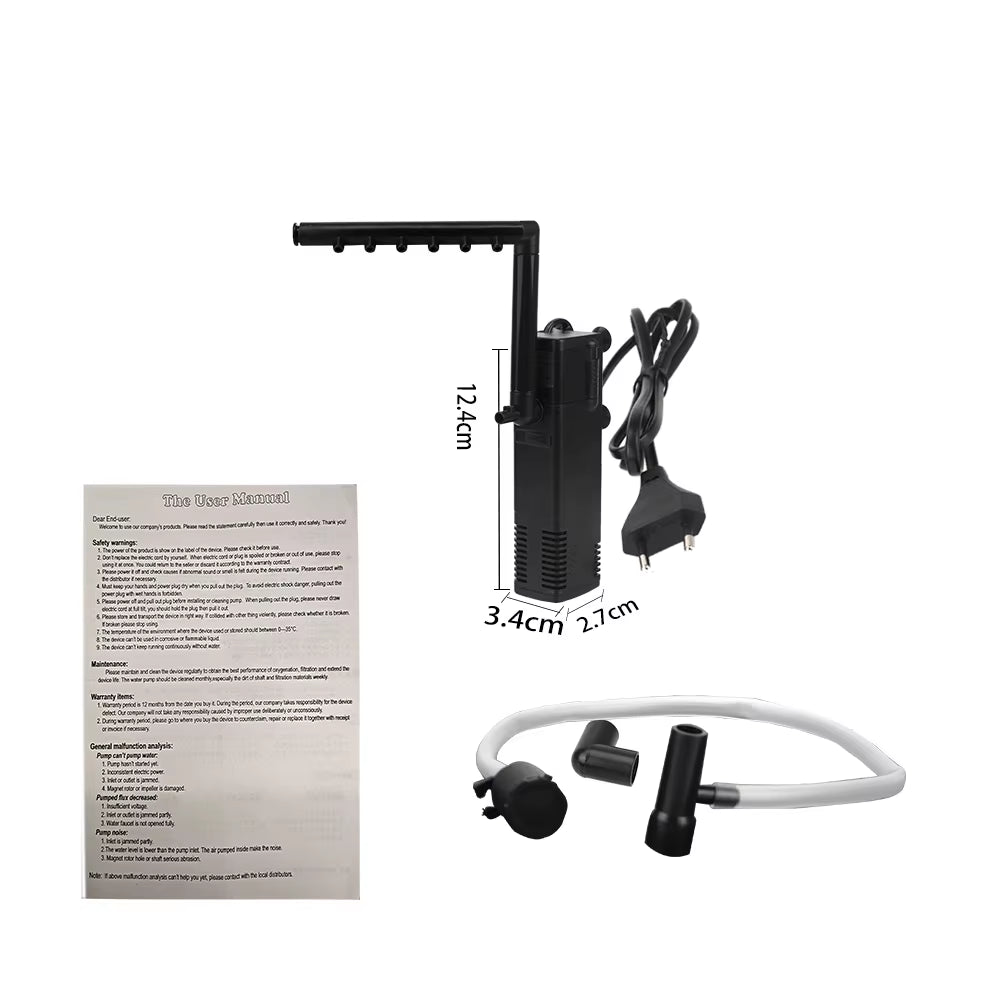 Low Level Water Submersible Water Filter Pump Aquarium Fish Tank Oxygen Increasing Pump EU Plug Turtle Tank Filter