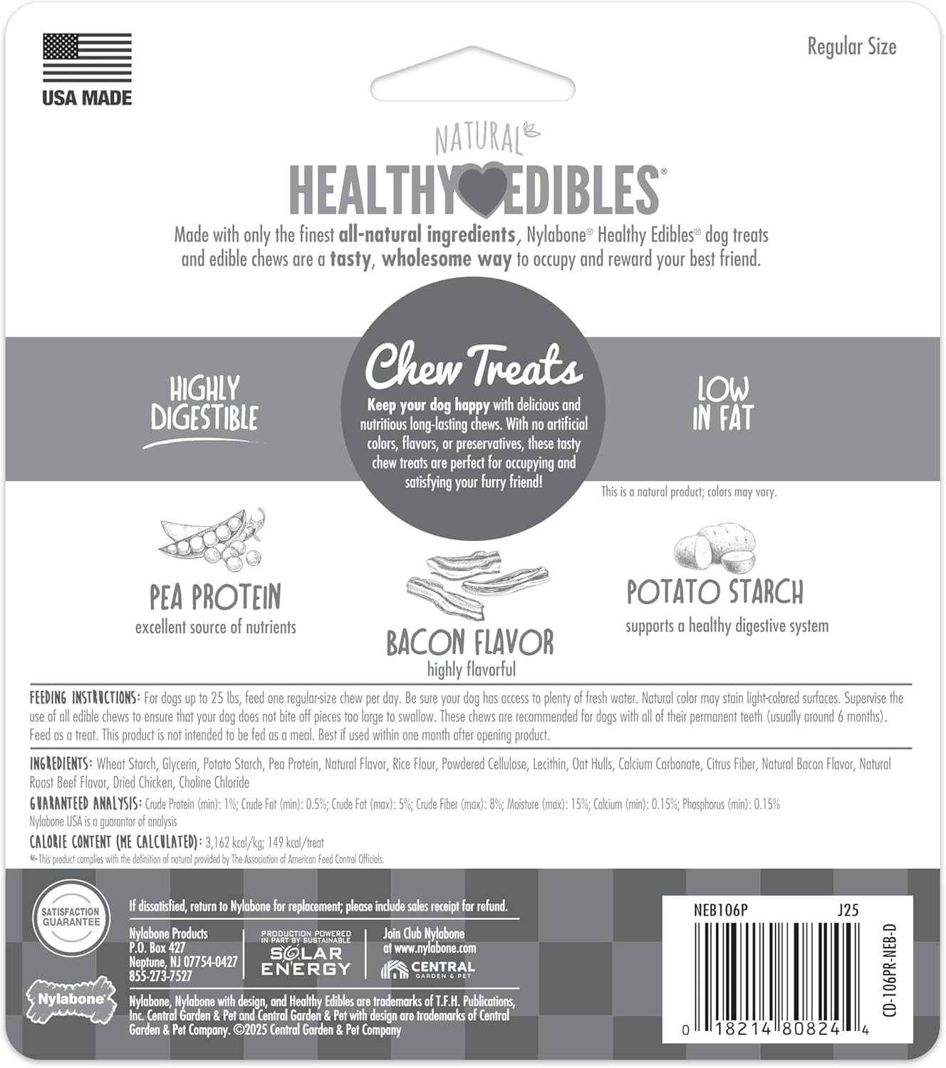 Healthy Edibles Natural Dog Chews Long Lasting Bacon Flavor Treats for Dogs, Small/Regular (3 Count)