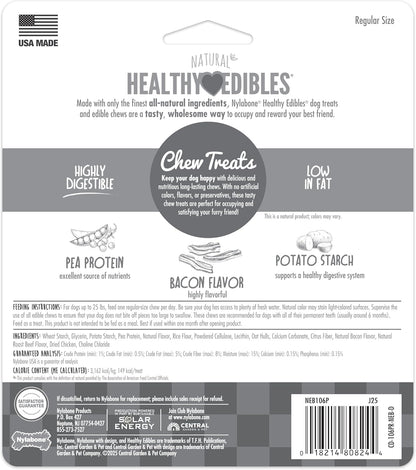 Healthy Edibles Natural Dog Chews Long Lasting Bacon Flavor Treats for Dogs, Small/Regular (3 Count)