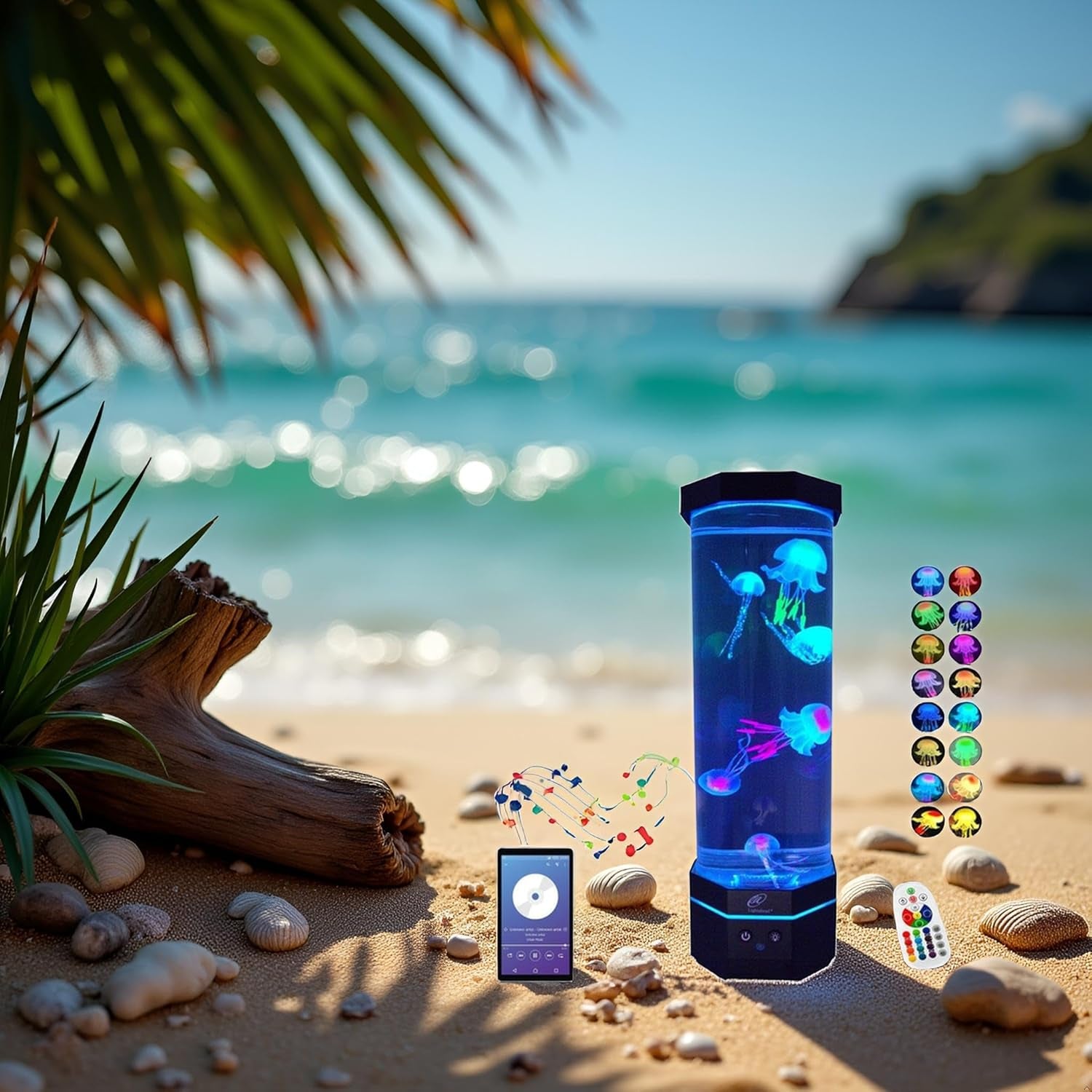 LED Sensory Jellyfish Aquarium Lamp with Bluetooth Speaker and Color Changing Light Effects. Majestic and Standing Tall at 12 Inches! Medium (12 Inches Tall)