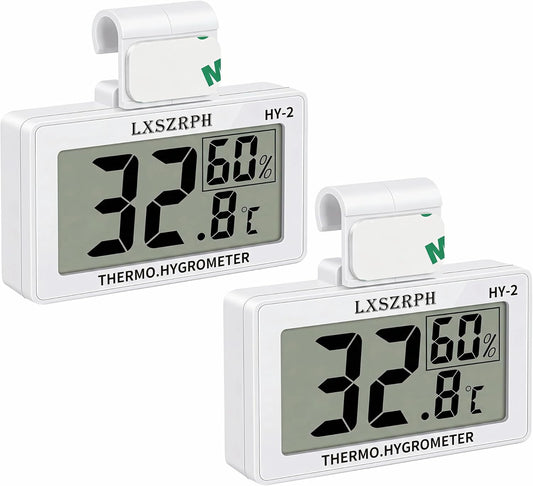 Reptile Hygrometer Thermometer, Digital Amphibian Hygrometer Thermometer with Hook, Temperature Humidity Meter Gauge for Reptile Tanks, Terrariums, Vivarium, LCD Display (2 Packs)