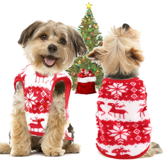 Small Dog Pet Cat Christmas Costume Sweater, Pet Supplies Costume Xmas Clothes Dog Jumpers Snowflake Elk Pattern Christmas Outfits for Dogs Puppy Kitten Cats (X-Small, Red Snowflake)