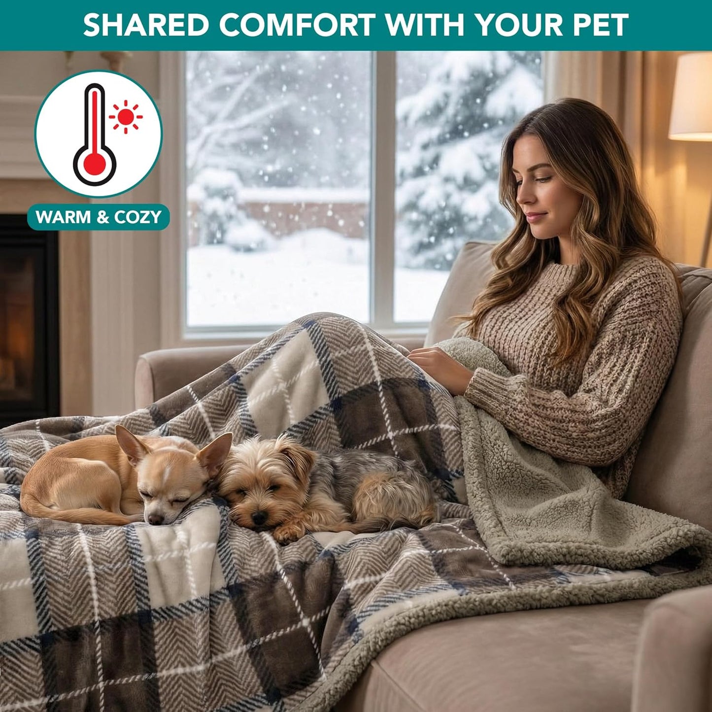 Waterproof Dog Blanket for Couch, Extra Large 80X60, Pee Proof Sherpa Fleece Reversible Pet Throw, Furniture Protector for Bed Sofa Crate Kennel, Soft Washable Cover for Dogs, Plaid Taupe