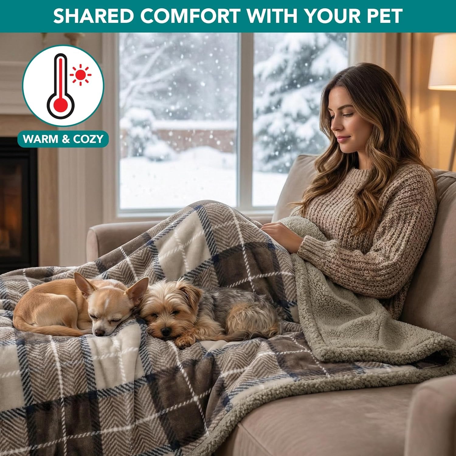 Waterproof Dog Blanket for Couch, Extra Large 80X60, Pee Proof Sherpa Fleece Reversible Pet Throw, Furniture Protector for Bed Sofa Crate Kennel, Soft Washable Cover for Dogs, Plaid Taupe