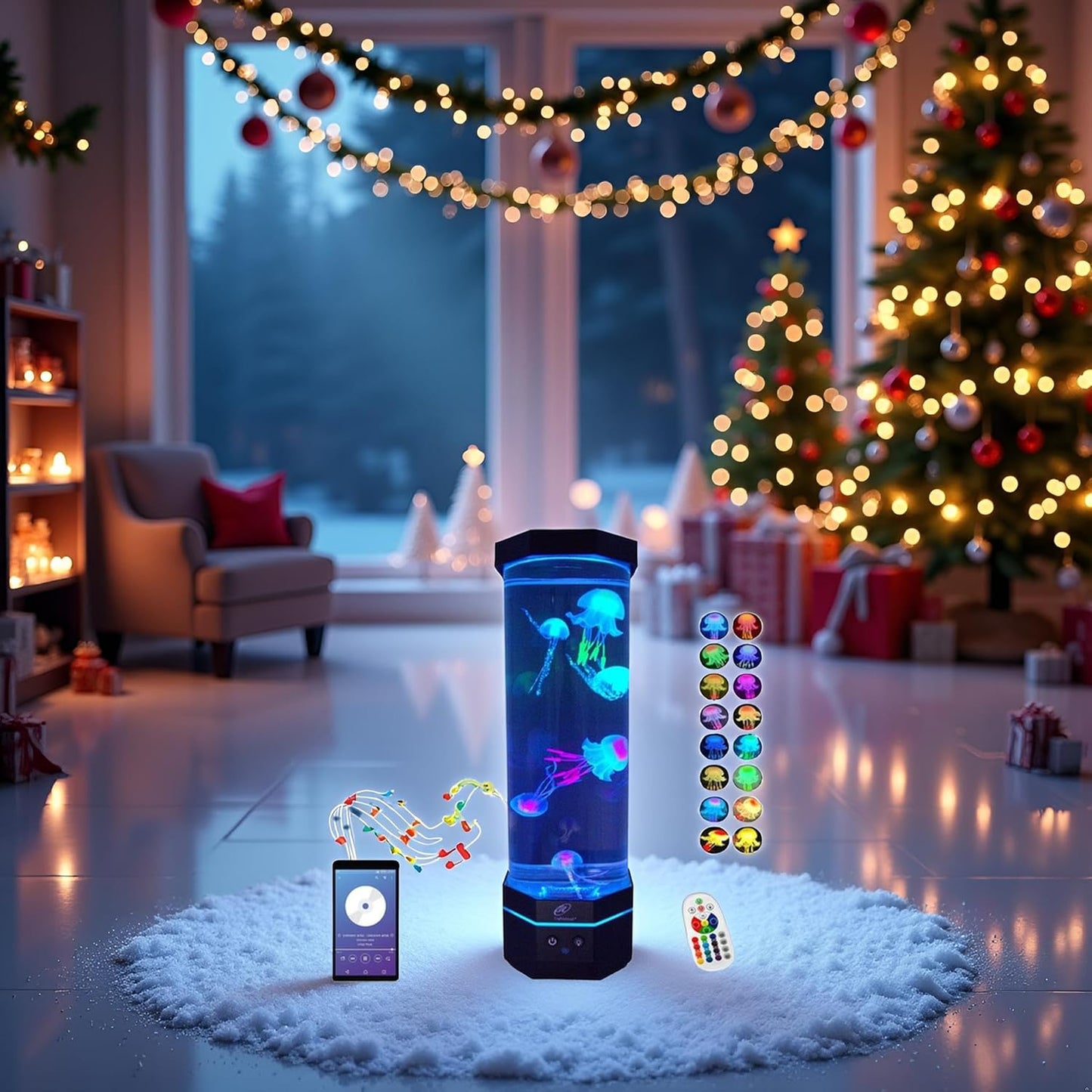 LED Sensory Jellyfish Aquarium Lamp with Bluetooth Speaker and Color Changing Light Effects. Majestic and Standing Tall at 12 Inches! Medium (12 Inches Tall)