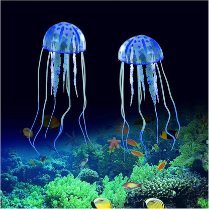 2 PCS Jellyfish Fish Tank Decorations, Simulation Jellyfish Plant Ornament, Fish Tank Jellyfish Glow Decorations, Fishtank Decorations for Various Aquarium (S, Blue)