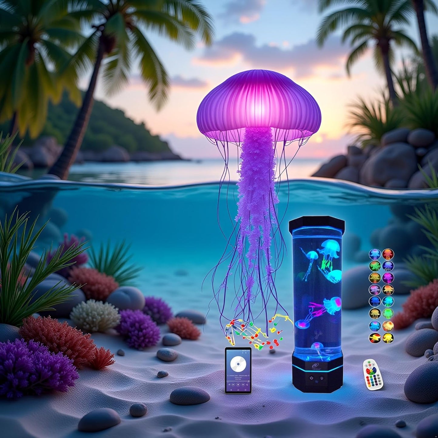 LED Sensory Jellyfish Aquarium Lamp with Bluetooth Speaker and Color Changing Light Effects. Majestic and Standing Tall at 12 Inches! Medium (12 Inches Tall)