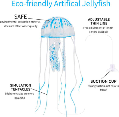 2 PCS Jellyfish Fish Tank Decorations, Simulation Jellyfish Plant Ornament, Fish Tank Jellyfish Glow Decorations, Fishtank Decorations for Various Aquarium (S, Blue)