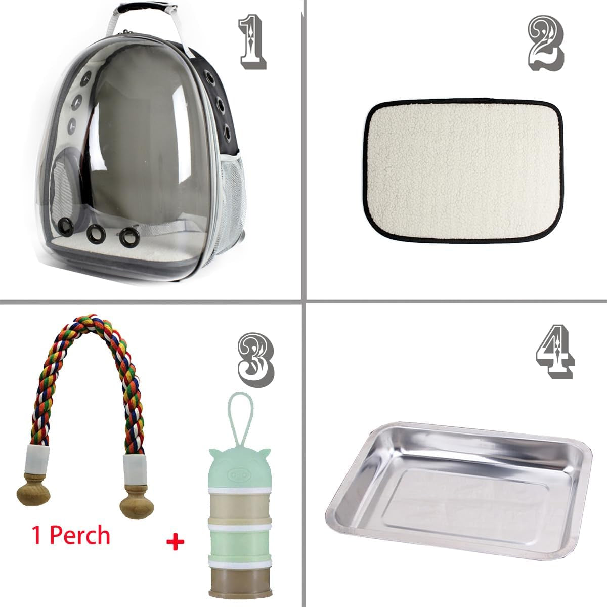 Bird Traval Carrier Cage, Clear Space Capsule Astronaut Backpack to Carry Parakeet Cockatiel Parrot with Metal Tray Wood Perch, Vet Transport School Bag
