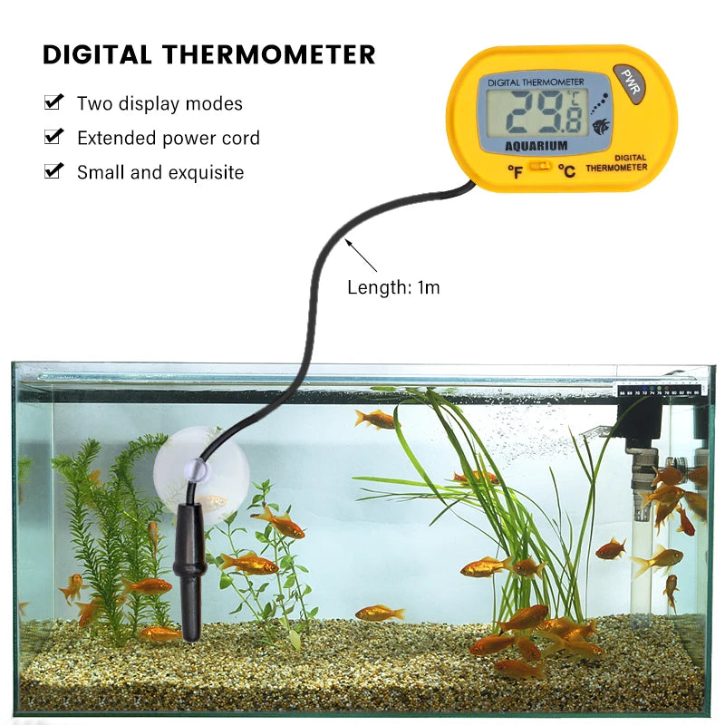 Fish Tank Thermometer LCD Digital Aquarium Temperature Water Meter Aquarium Temp Detector Fish Alarm Pet Supplies Tool Aquatic
