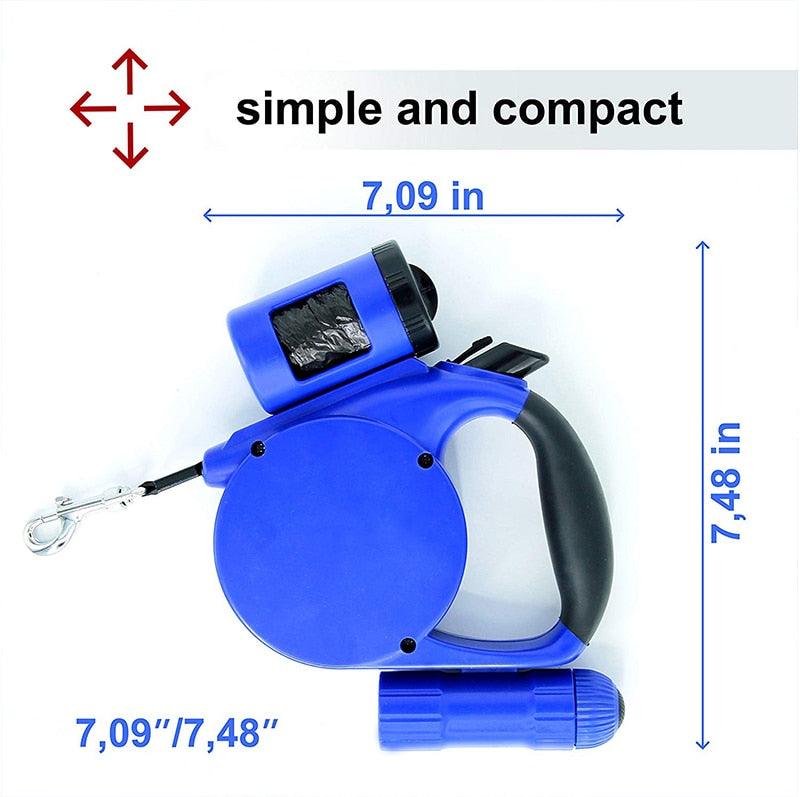 Nightwalk 4.5M Led Light And Waste Bag Dispenser Retractable Dog Leash