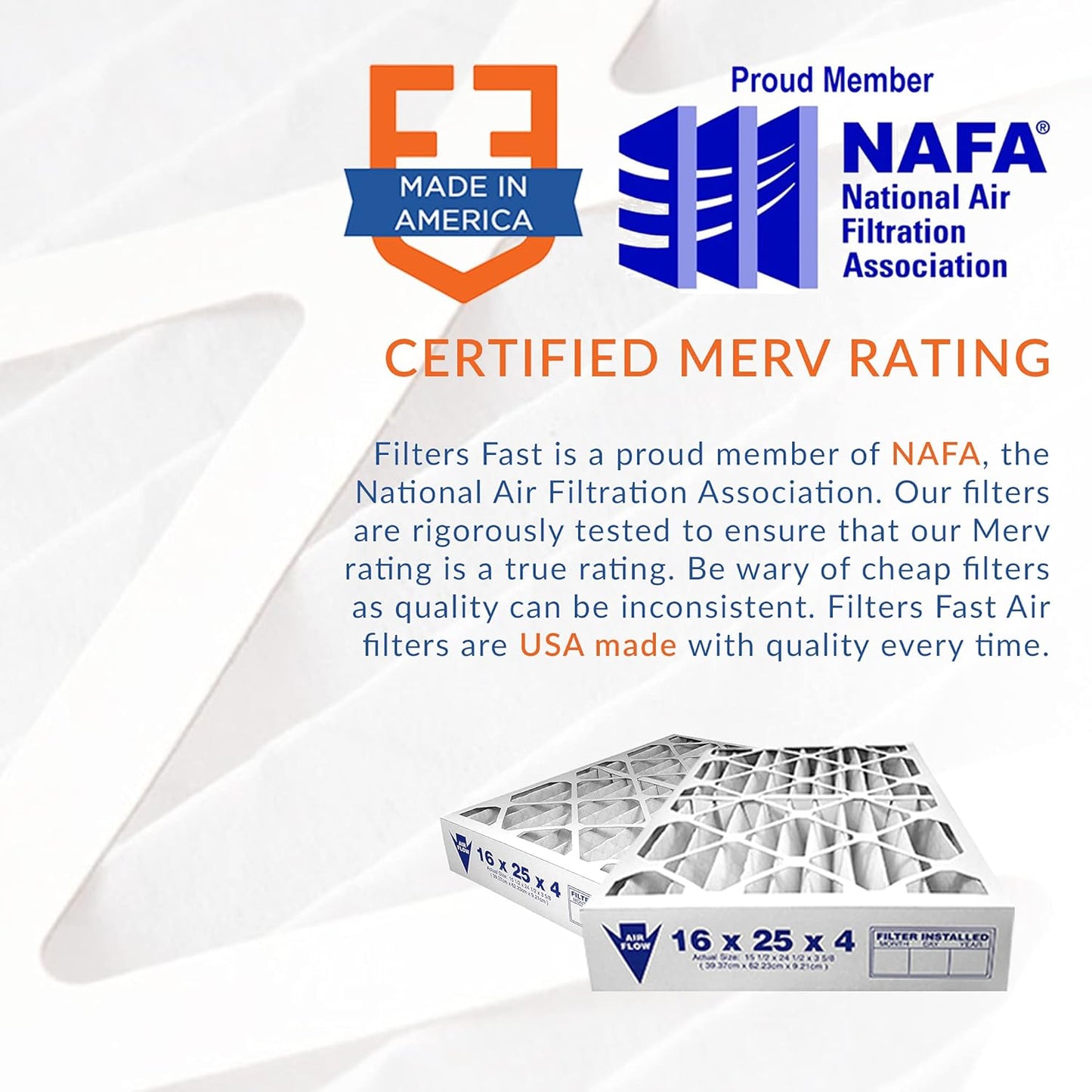 20X20X1 Air Filter MERV 11, 1" AC Furnace Air Filters, Made in the USA, Actual Size: 19.75"X19.75"X0.75, 6 Pack