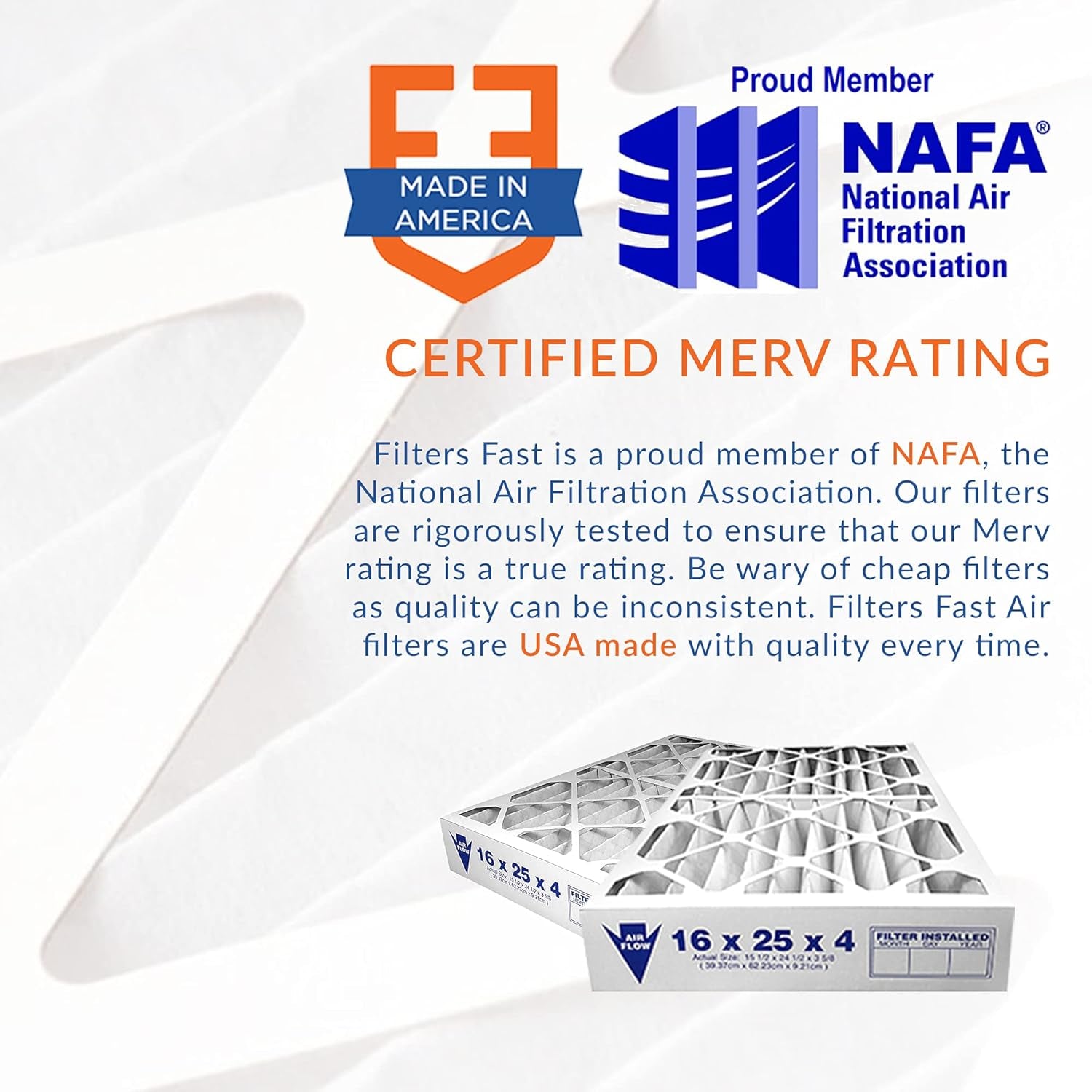 20X20X1 Air Filter MERV 11, 1" AC Furnace Air Filters, Made in the USA, Actual Size: 19.75"X19.75"X0.75, 6 Pack