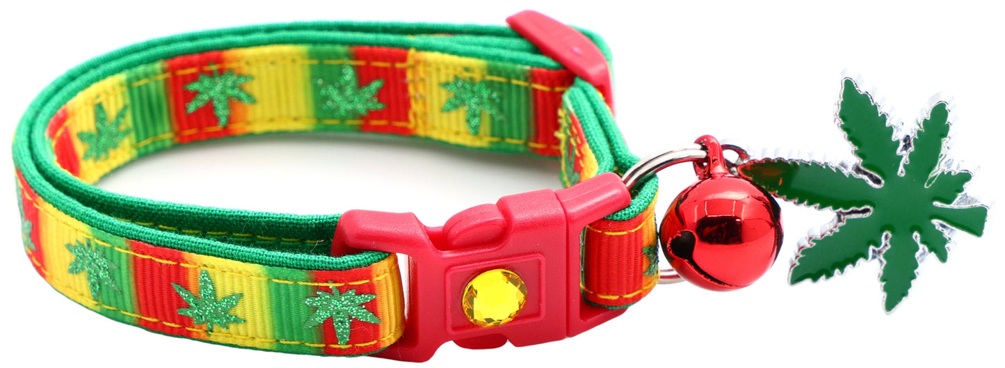 Marijuana Leaves Breakaway Cat Collar-43