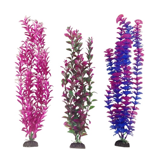 Aqua-Plants Aquarium Plant Decoration - 3 Piece Plastic Plant Bundle – Multicolor – 16” Height