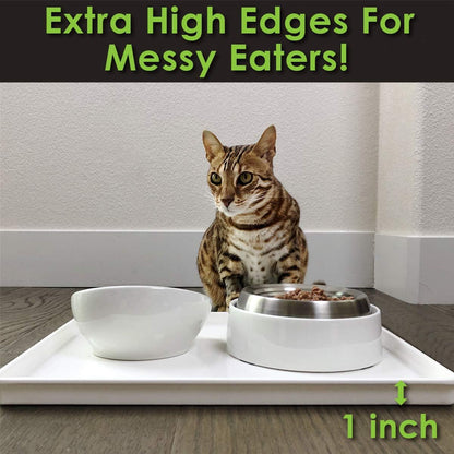 Cat Food Mat, Small & Large Pet Feeding Mat, Waterproof Cat Tray for Food and Water, Silicone Pet Placemat, Non-Slip Mats for Cats, Easy to Clean Tray for Pets Bowls (Hard Tray,Marshmallow)