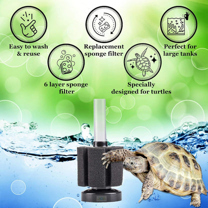 Turtle Sponge Filter, Connect to Air Pump, Underwater Aquarium Sponge Filter, Ideal Current for Turtles, Easy to Maintain, 2 Pcs