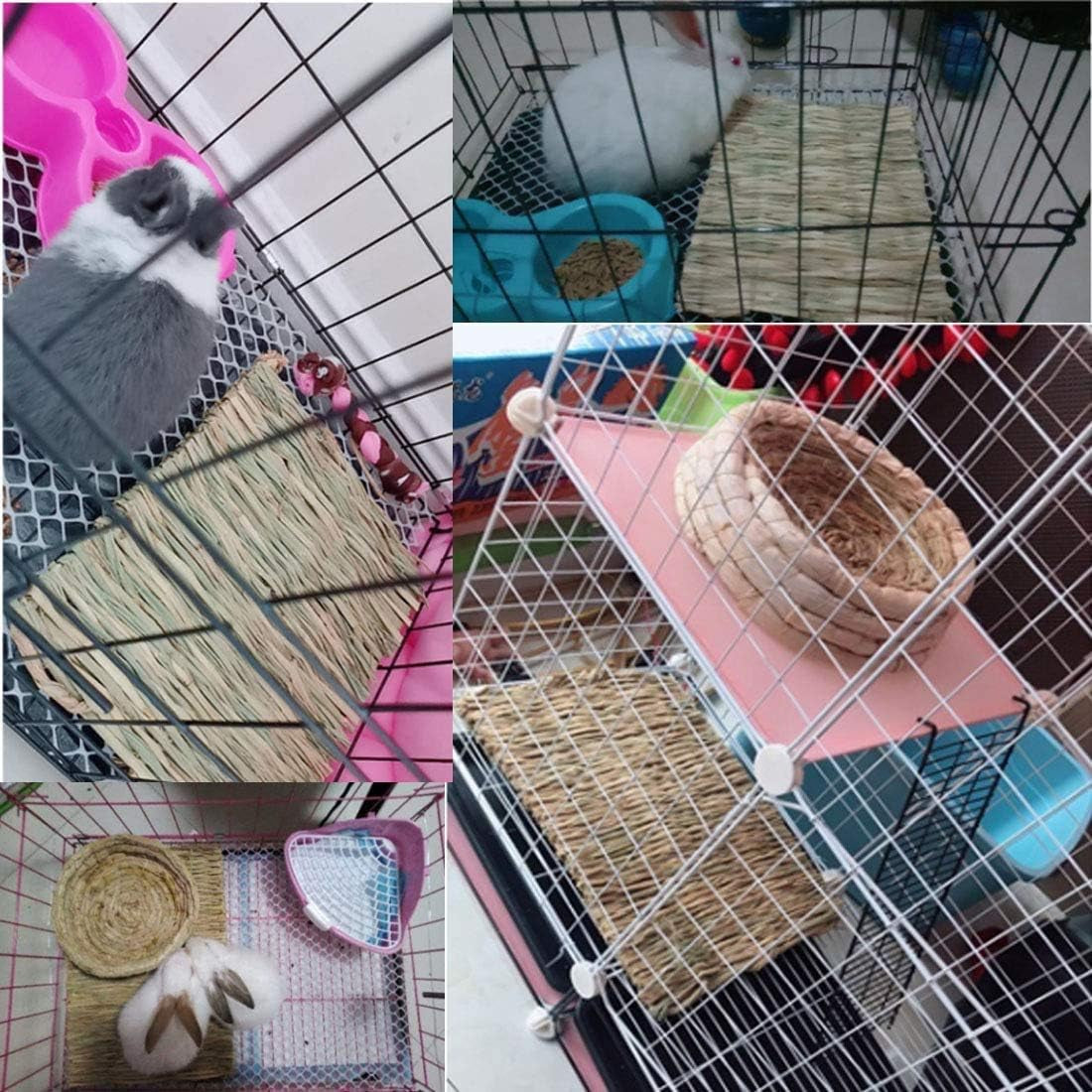Grass Mat for Rabbit Bunny Chew Toys Woven Bed Mat for Guinea Pig Chinchilla Squirrel Hamster Cat Dog and Small Animal (12PCS Grass Mat)