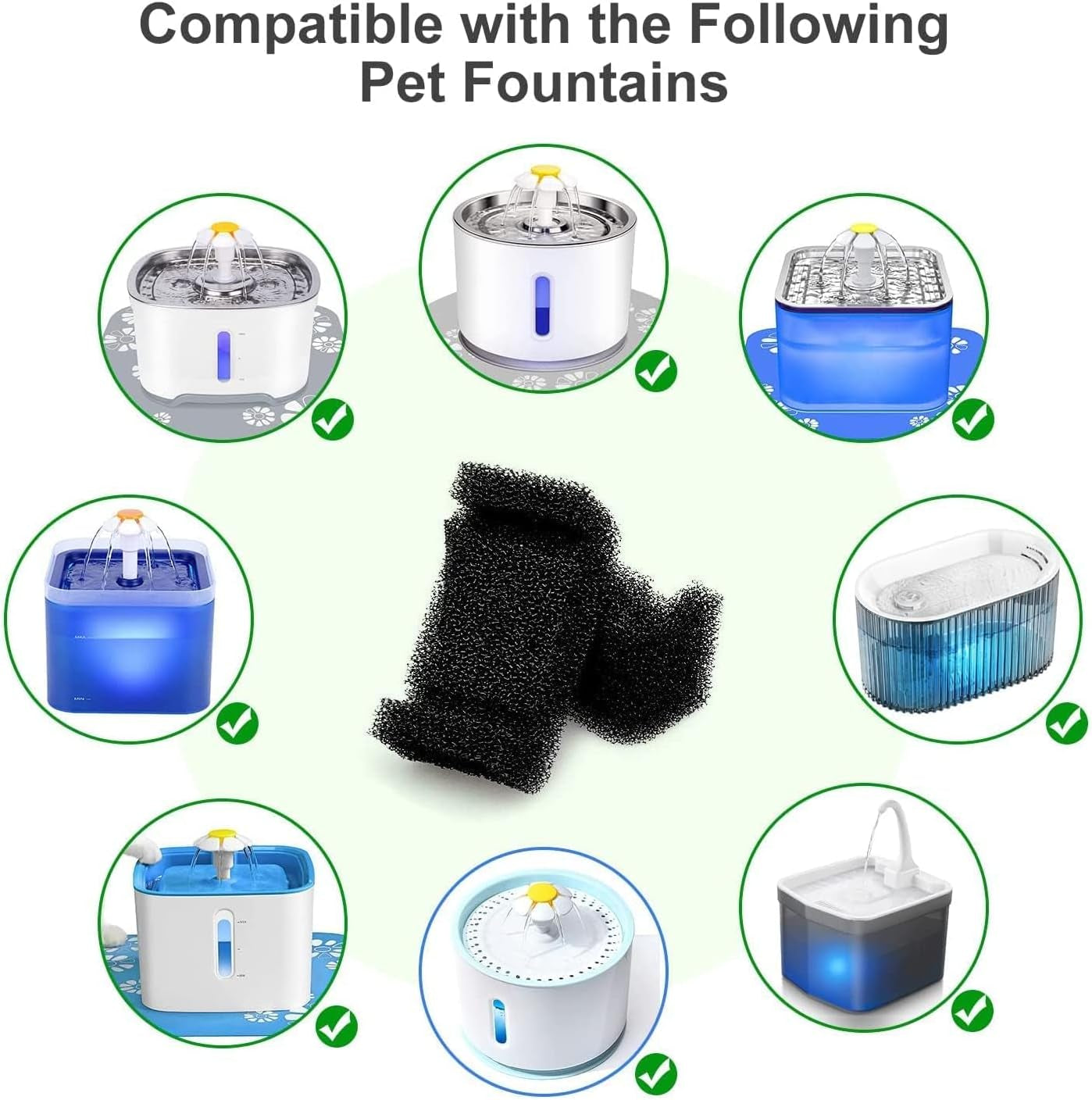 Cat Fountain Foam Filter Replacement, 8 Pack Cat Fountain Sponge Foam Filter for Cat Water Fountain Automatic Drinking Water Dispenser