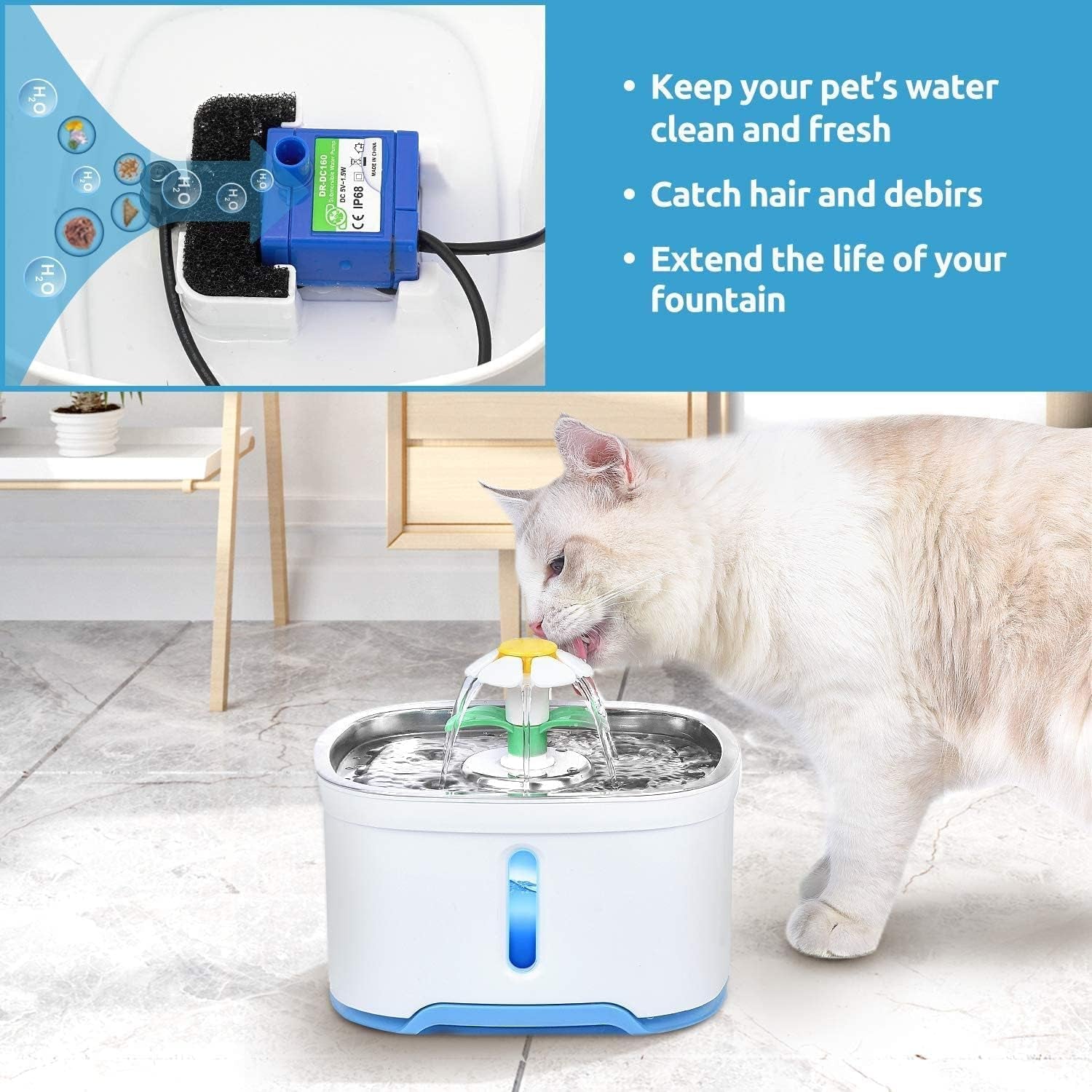 Cat Fountain Foam Filter Replacement, 8 Pack Cat Fountain Sponge Foam Filter for Cat Water Fountain Automatic Drinking Water Dispenser