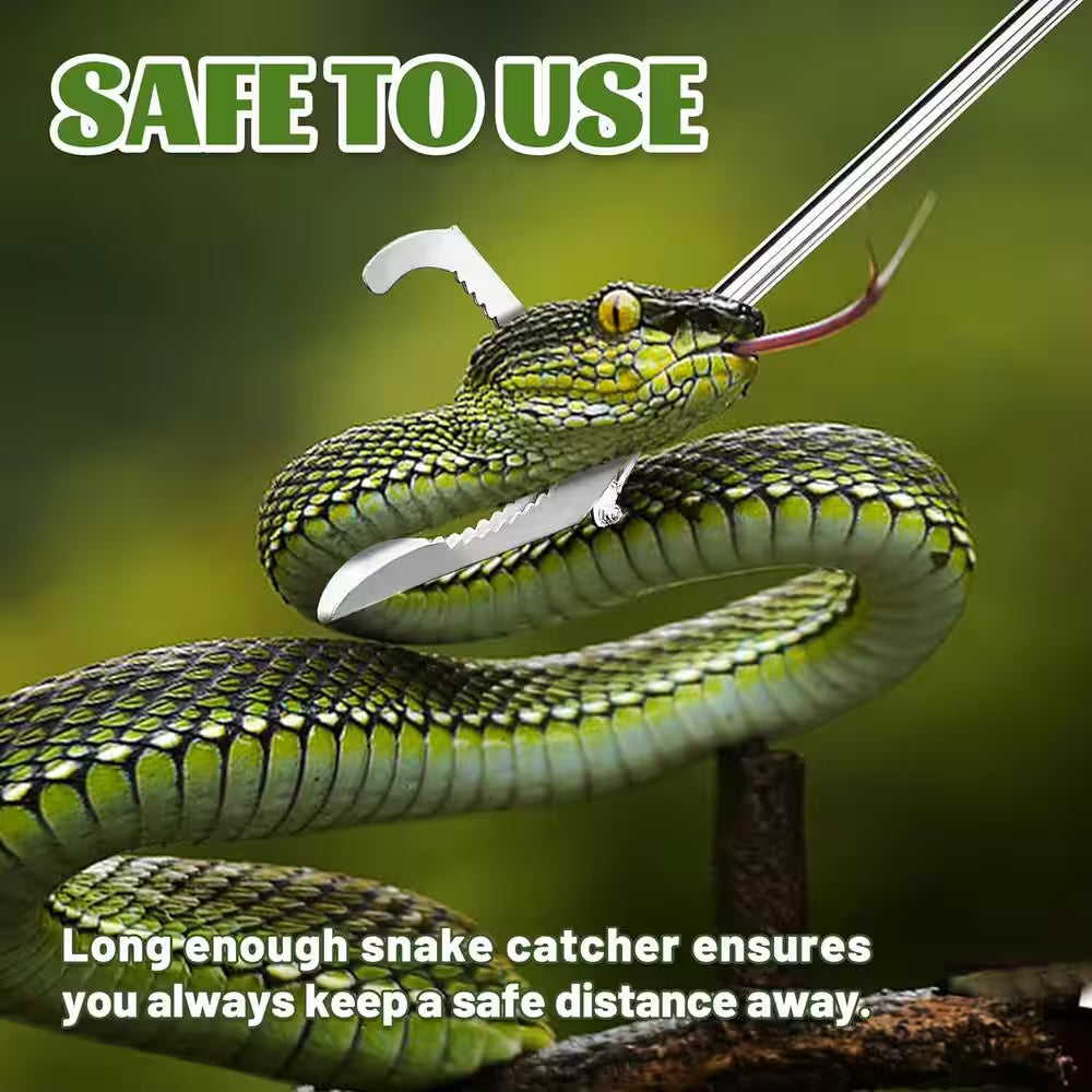 60 In. Snake Tongs Collapsible Grabber, Stainless Steel, Wide Serrated Jaw Handling Tool with Auto Lock Snake Catcher