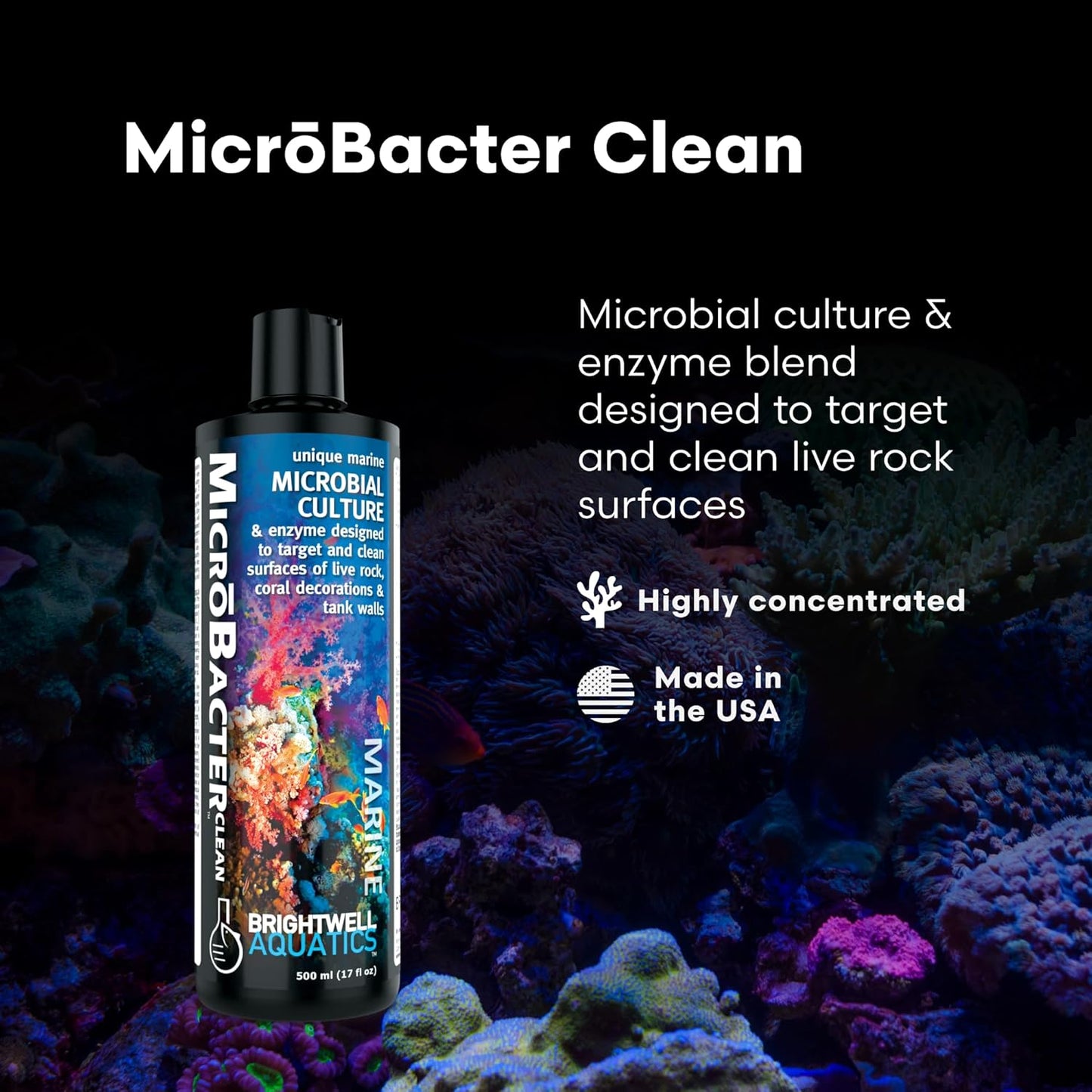 Microbacter Clean - Microbial Culture & Enzyme Blend Fish Tank Cleaner - Cleans Live Rock Surfaces for Saltwater Fish Habitats - Aquarium Water Treatments, 16.9 Fl Oz