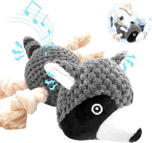 Dog Chew Toys, Stuffed Squeaky Dog Toys for Puppy Teeth Cleaning, Plush Dog Toy for Small and Medium Dogs with Crinkle Paper (Raccoon)