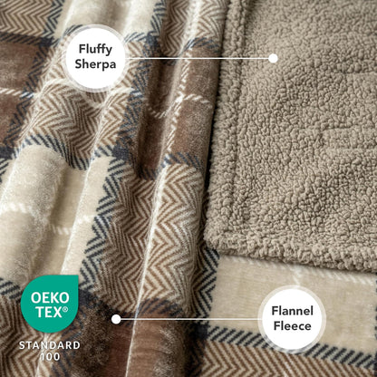 Waterproof Dog Blanket for Couch, Extra Large 80X60, Pee Proof Sherpa Fleece Reversible Pet Throw, Furniture Protector for Bed Sofa Crate Kennel, Soft Washable Cover for Dogs, Plaid Taupe