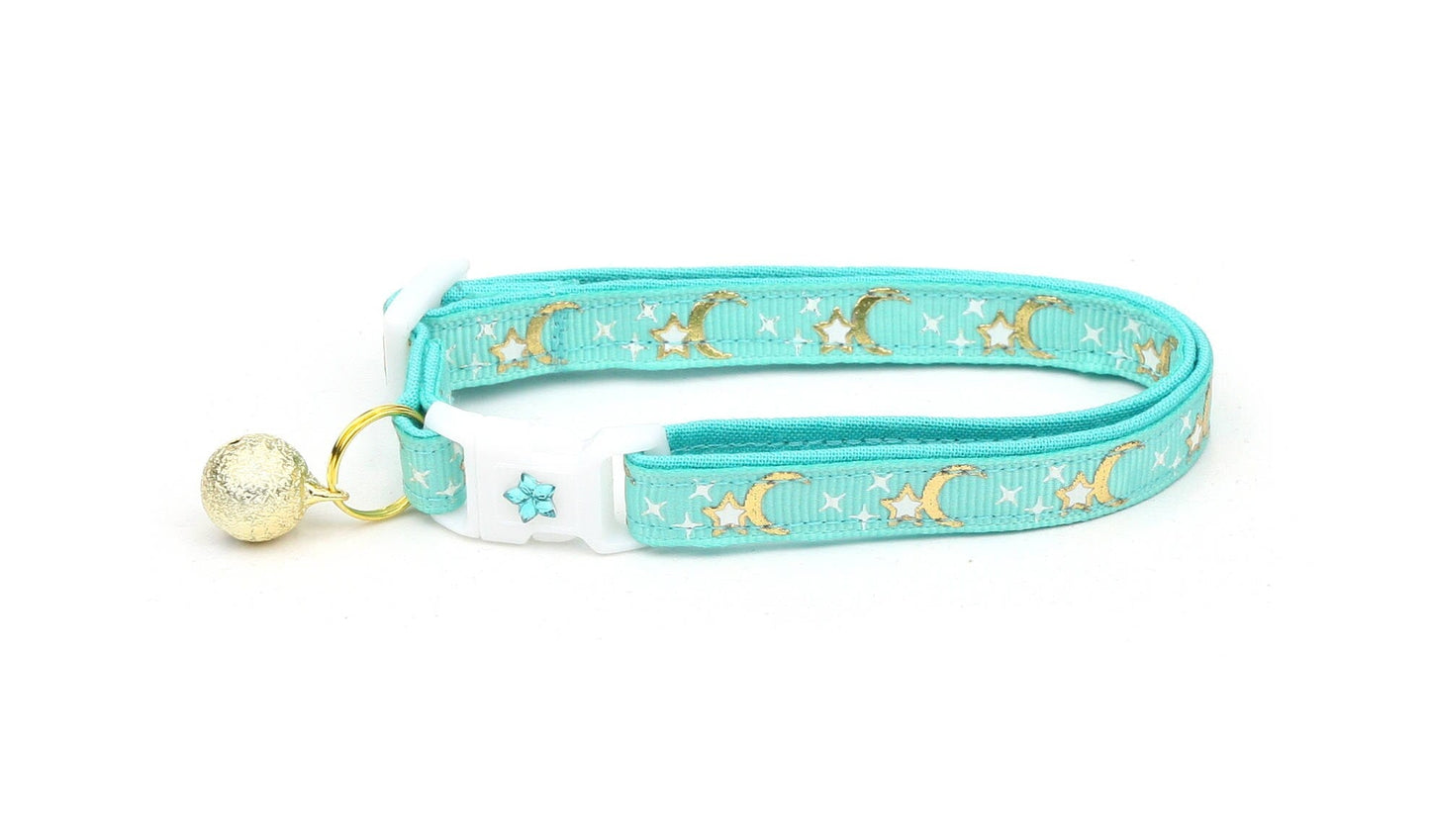 Gold Moons and Stars on Aqua Cat Collar-2