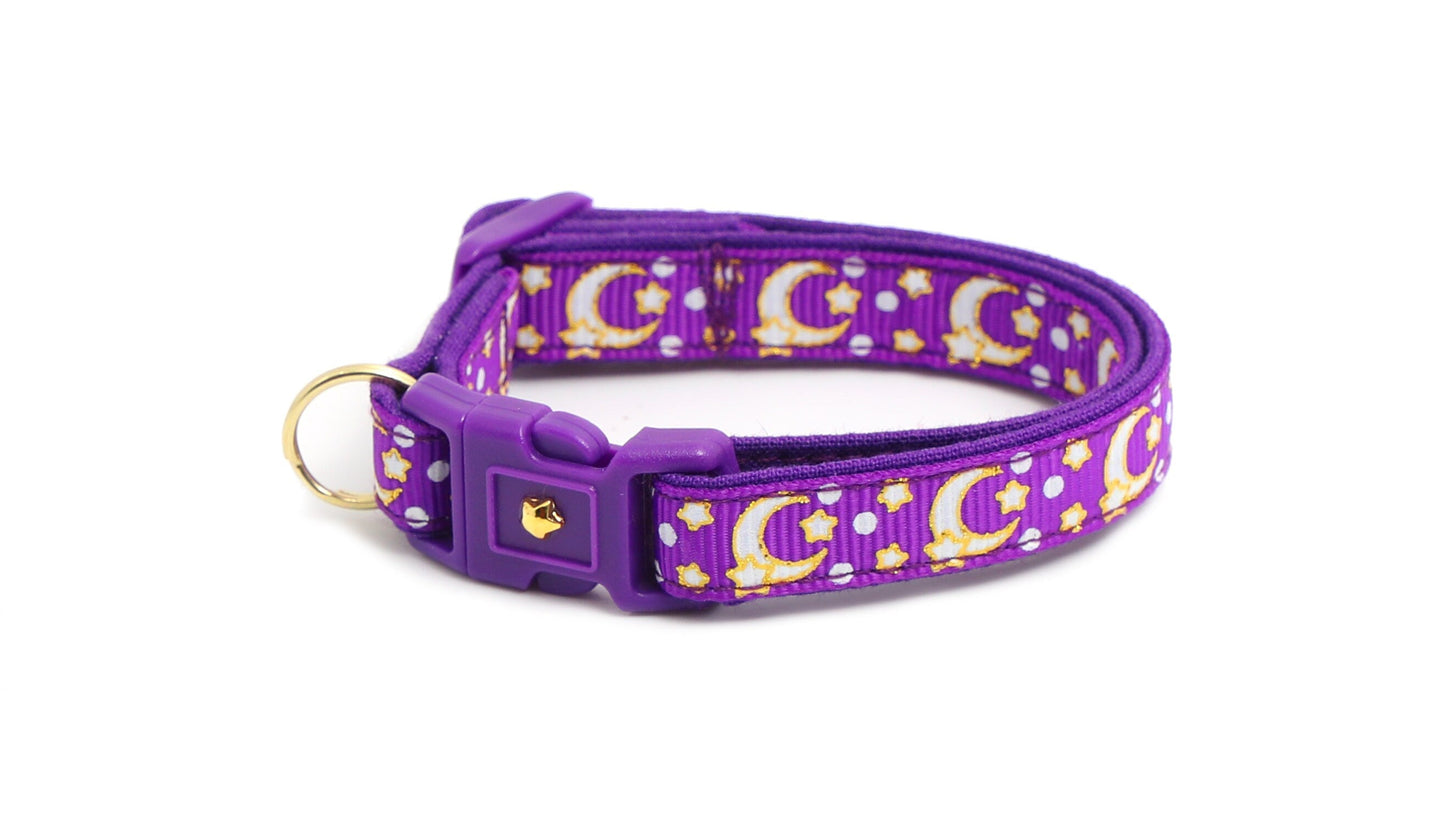 Gold Moons and Stars on Purple Cat Collar-8