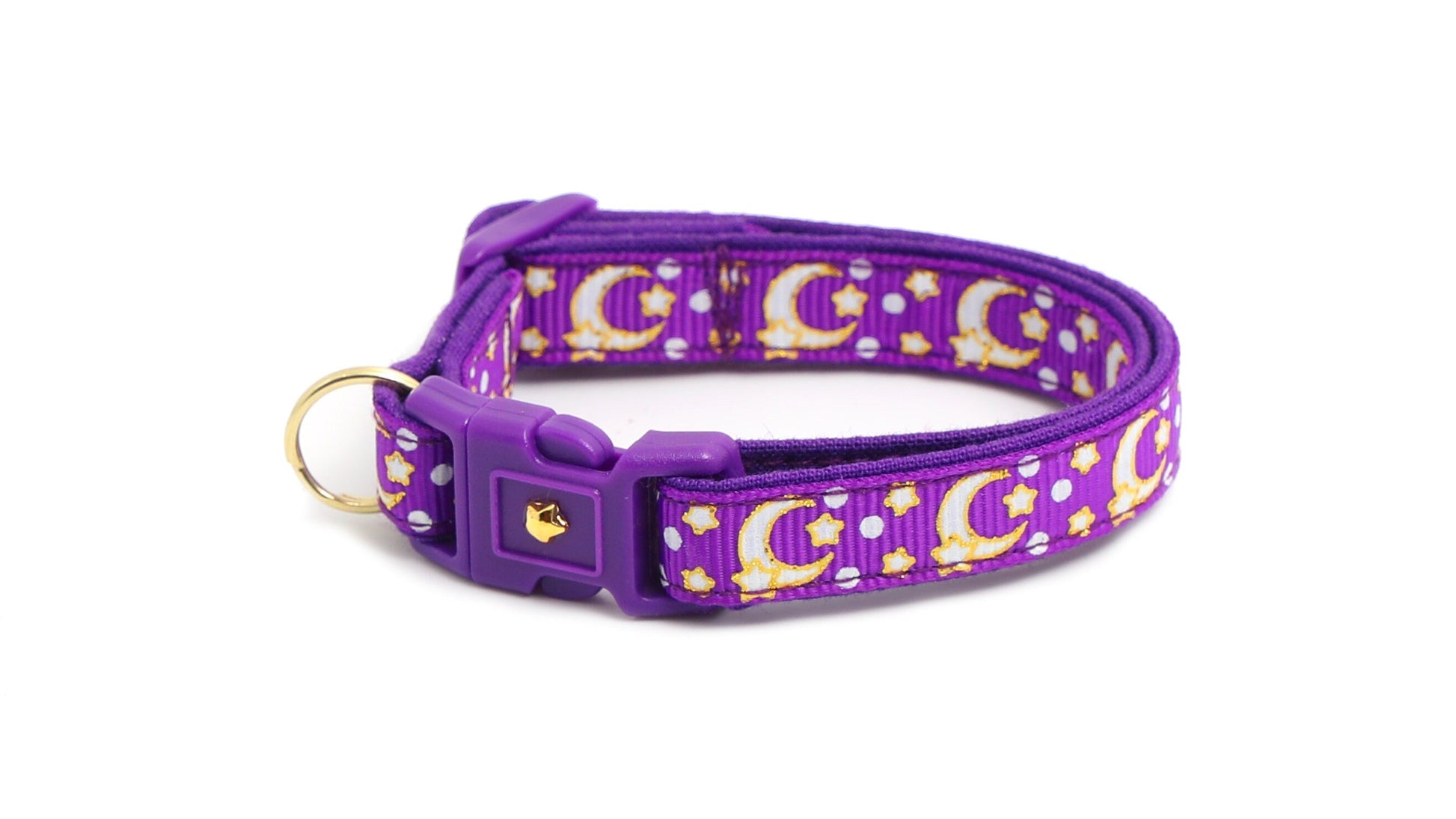 Gold Moons and Stars on Purple Cat Collar-8