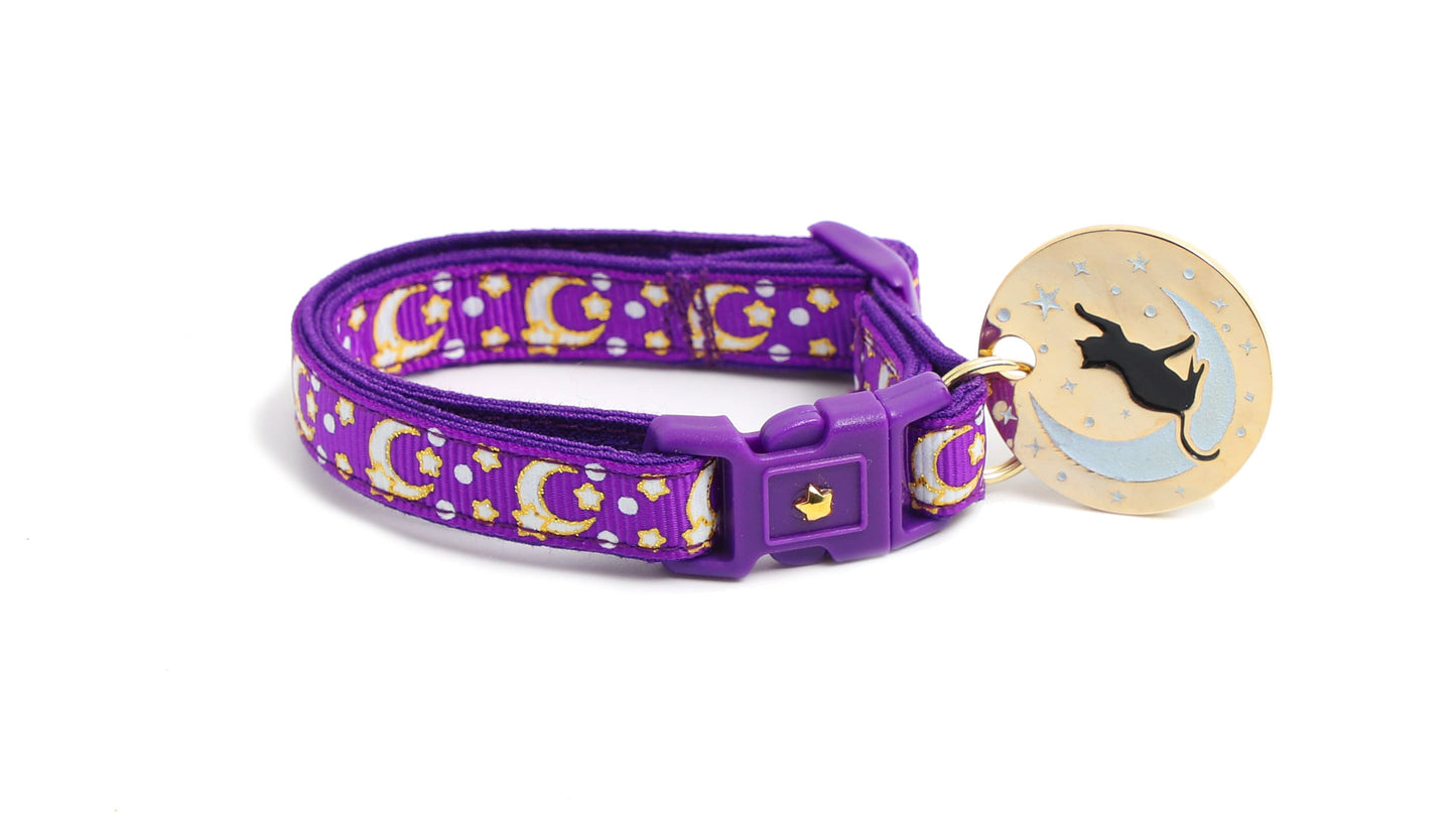 Gold Moons and Stars on Purple Cat Collar-1