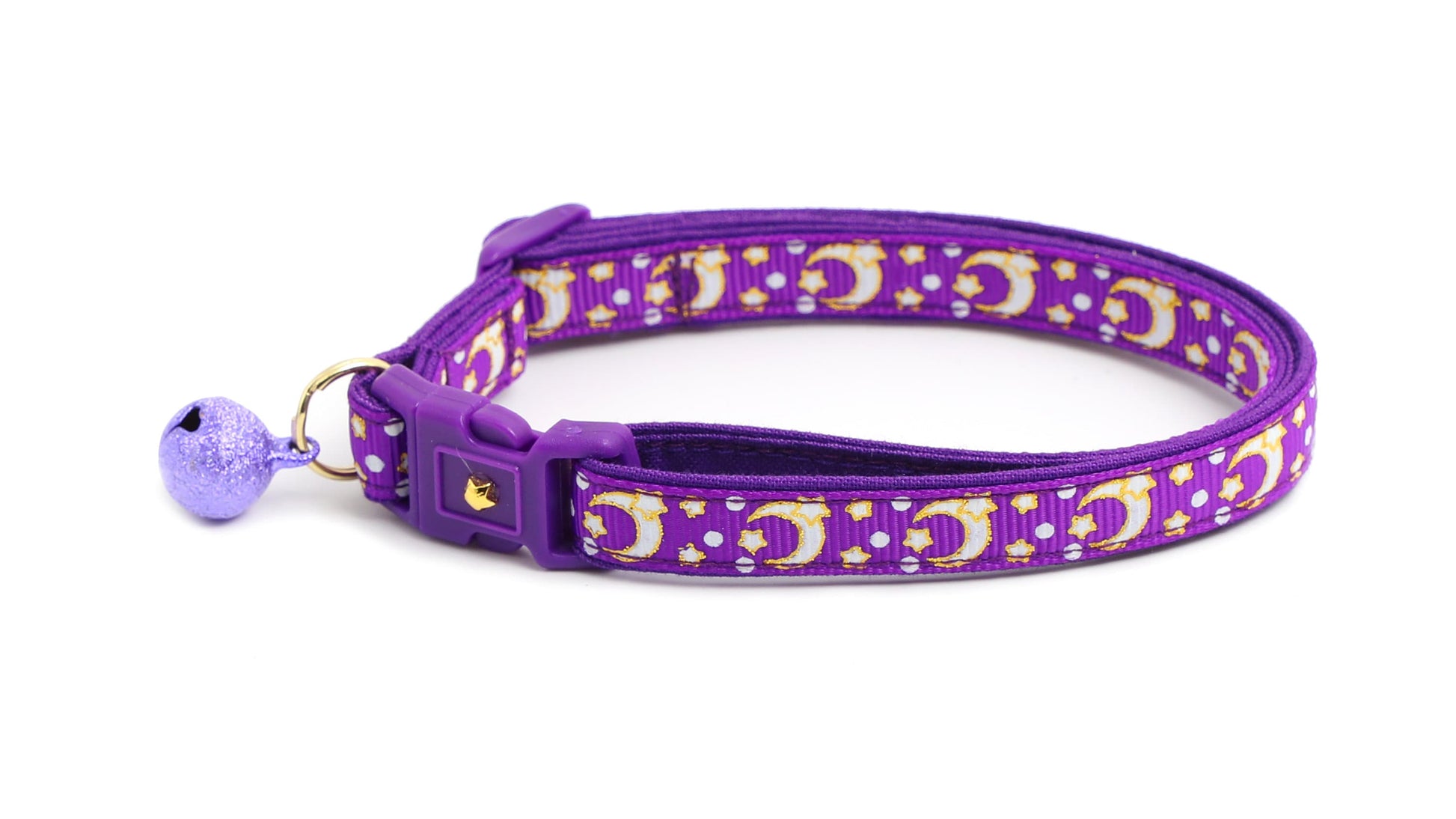 Gold Moons and Stars on Purple Cat Collar-3