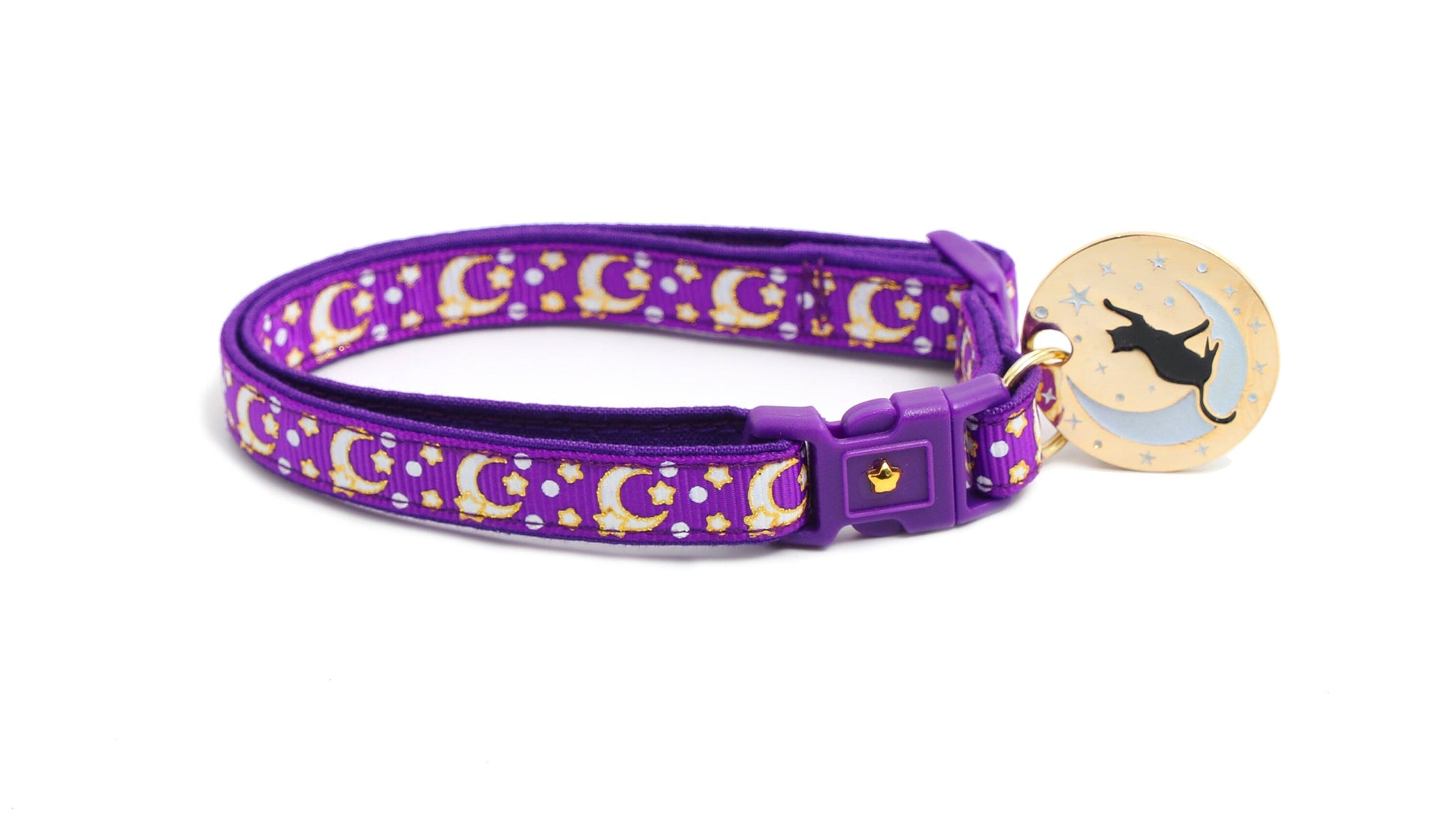 Gold Moons and Stars on Purple Cat Collar-4