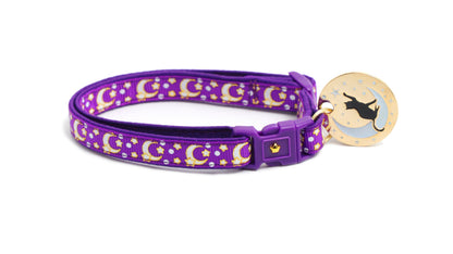 Gold Moons and Stars on Purple Cat Collar-4