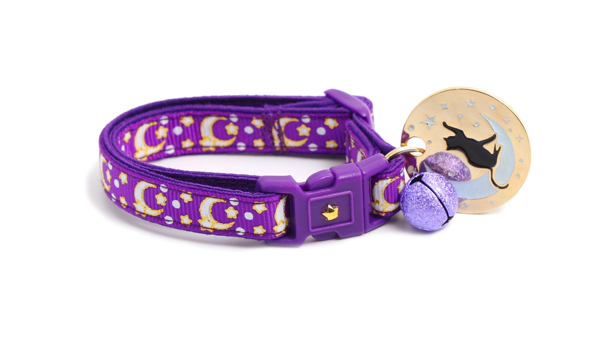 Gold Moons and Stars on Purple Cat Collar-5