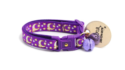 Gold Moons and Stars on Purple Cat Collar-7