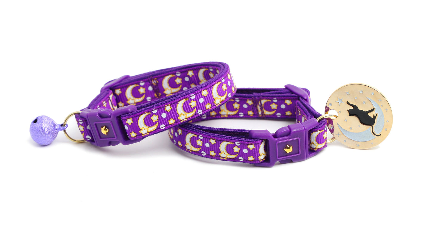 Gold Moons and Stars on Purple Cat Collar-2