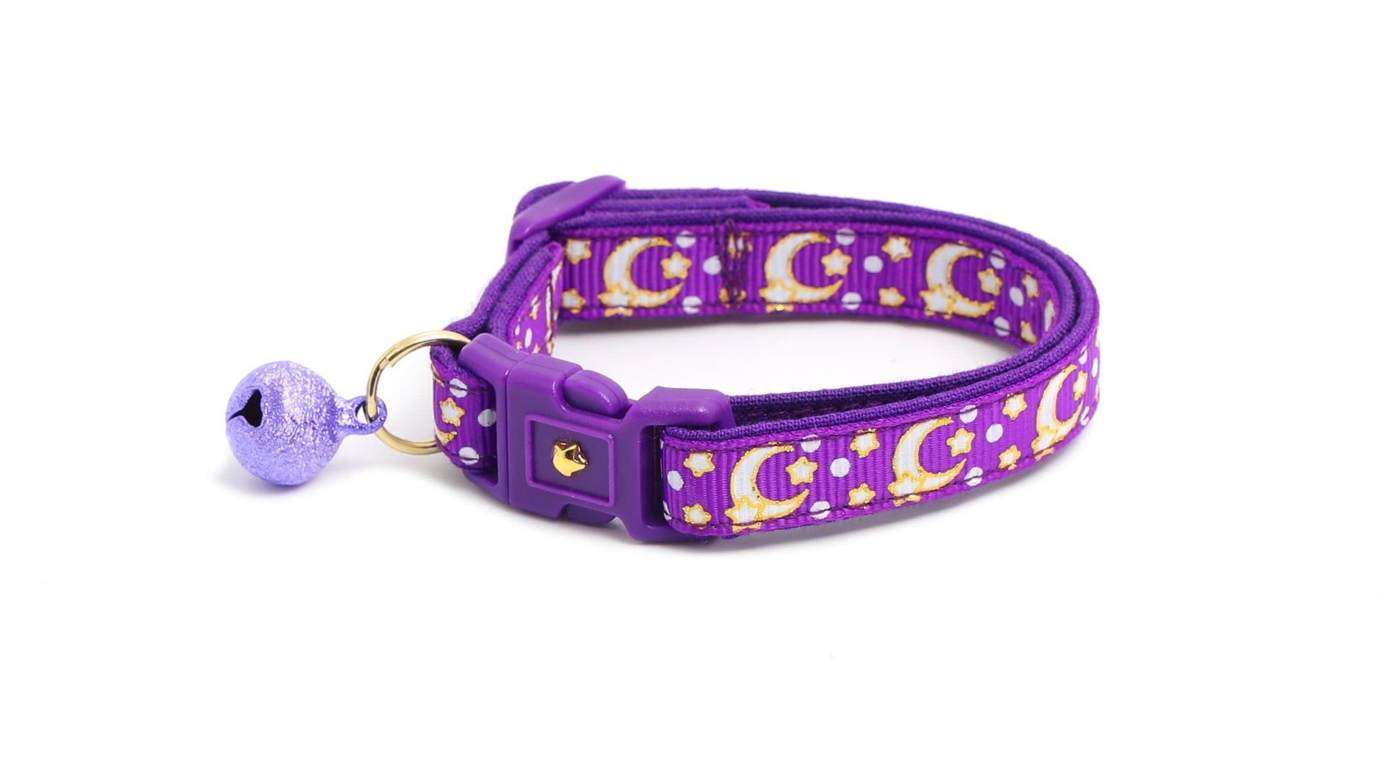 Gold Moons and Stars on Purple Cat Collar-0