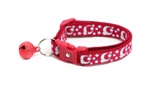 Silver Moons and Stars on Dark Red Cat Collar-0